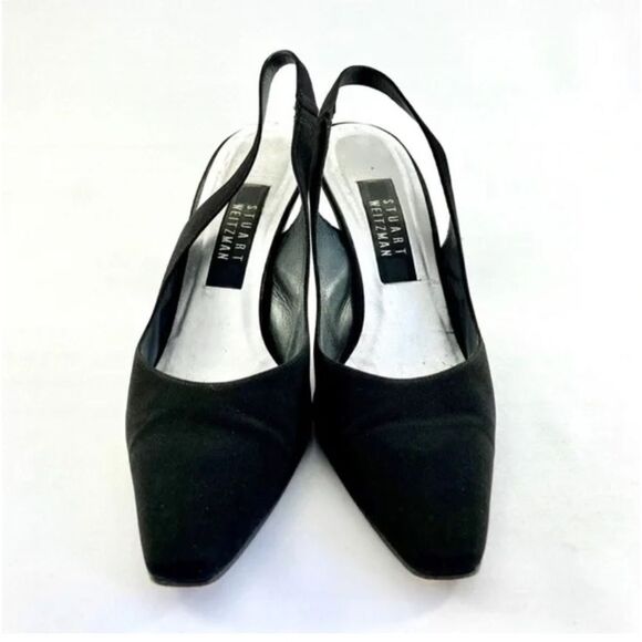 STUART WEITZMAN Black Satin Crystal Heel Slingback Size 8.5 - Picture 4 of 7